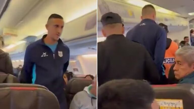 Policía acompañando a una persona esposada en una pasarela de aeropuerto