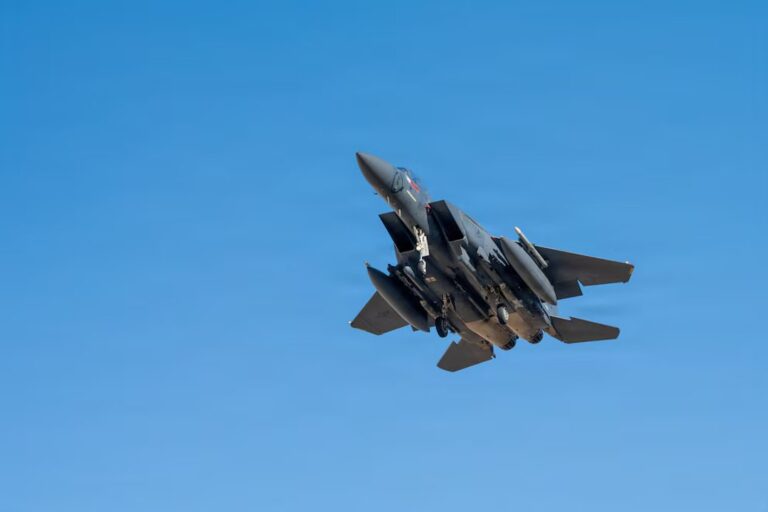 Ilustración de un avión de combate F-35 Lightning II en vuelo.