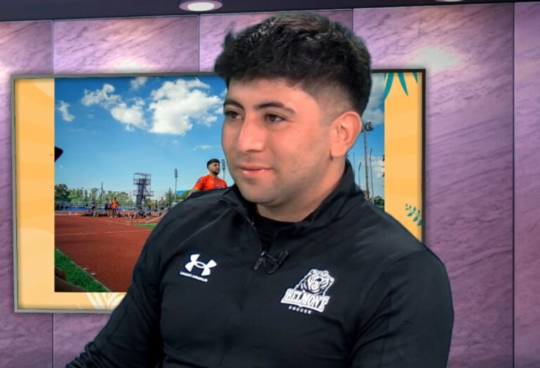 Maycol Coria, atleta sanjuanino, celebra su título nacional en lanzamiento de jabalina.