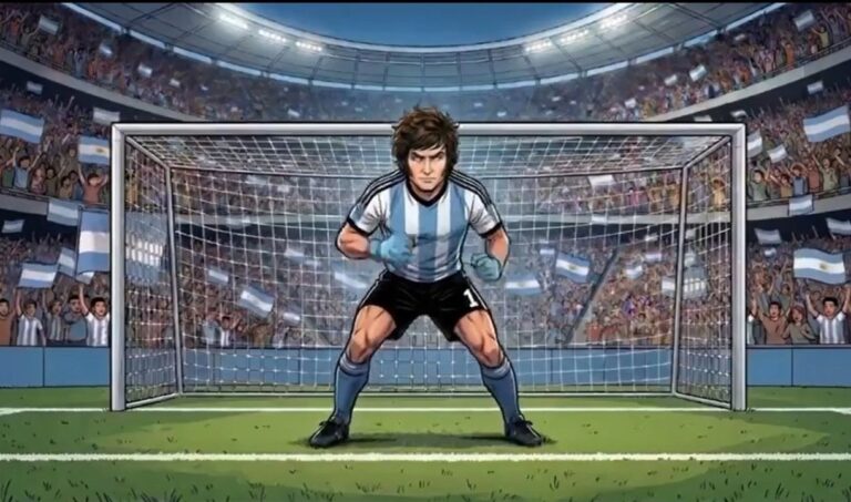 Captura de pantalla del video presidencial que utiliza gráficos y metáforas relacionadas al fútbol.